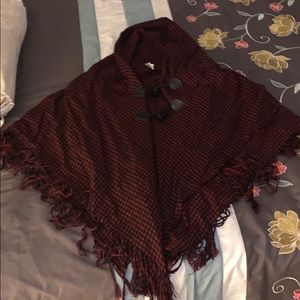 Hooded merlot and black poncho